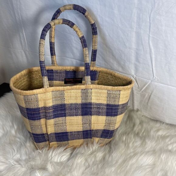 Authentic Maurizio Spatro Italy Purple Plaid Woven Raffia HandmadeTgu To… - Picture 1 of 7